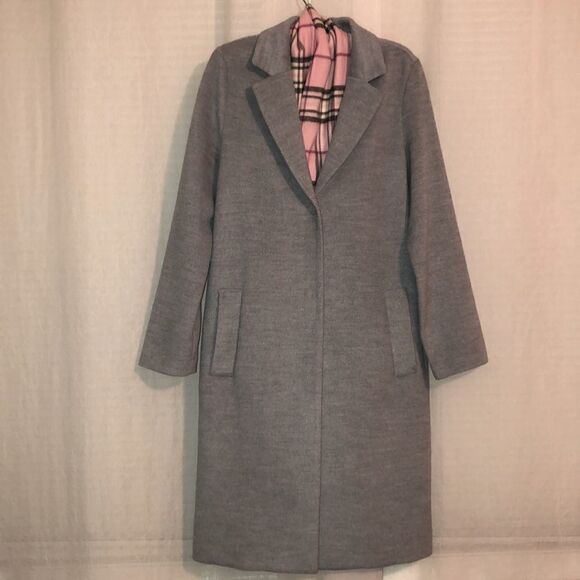 H&M 4 Silver Gray Long Collared Coat - Picture 1 of 14